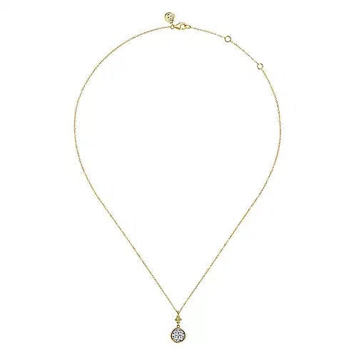 Necklace - 14K White & Yellow Gold .25cttw Diamond Cluster Bujukan Drop Pendant With A 17.5 Inch Chain