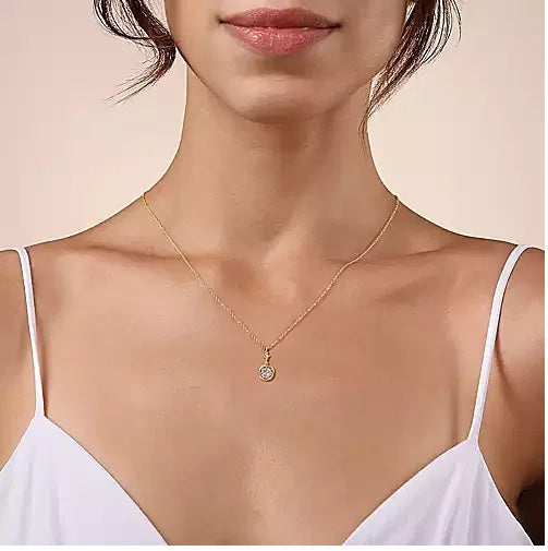 Necklace - 14K White & Yellow Gold .25cttw Diamond Cluster Bujukan Drop Pendant With A 17.5 Inch Chain