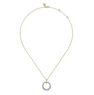 Necklace - 14K White & Yellow Gold .52cttw Diamond Bujukan 20mm Drop Necklace On 17.5 Inch Chain
