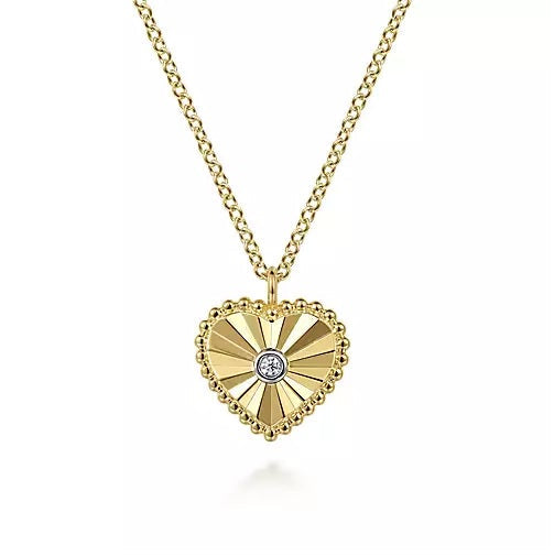 Necklace - 14K Yellow Gold .01cttw Diamond & Heart Pendant
