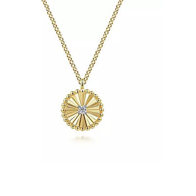 Necklace - 14K Yellow Gold .03cttw Bezel Set In White Gold Diamond Cut Bujukan Pendant