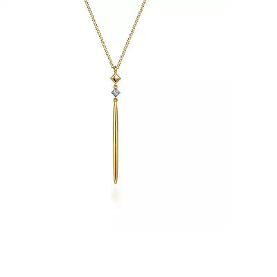 Necklace - 14K Yellow Gold .03cttw Diamond & Spike Drop Pendant