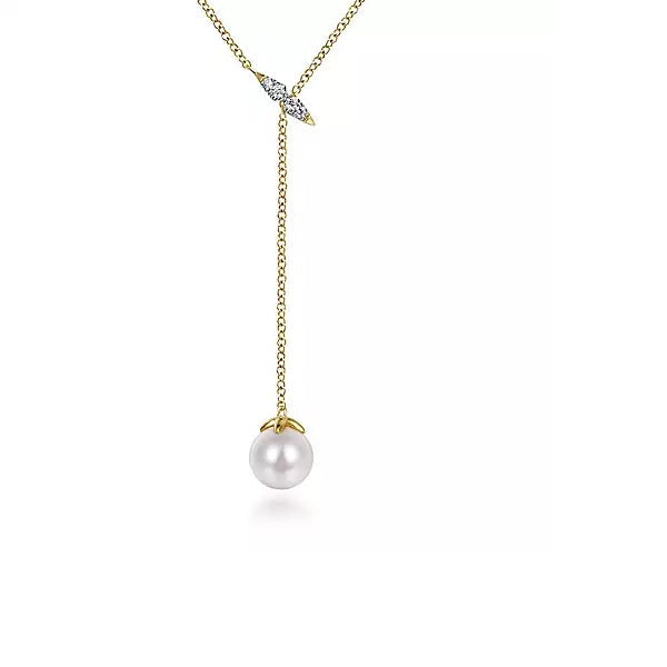 Necklace - 14K Yellow Gold .04 Diamond & Cultured Pearl Y Knot 17.5" Necklace