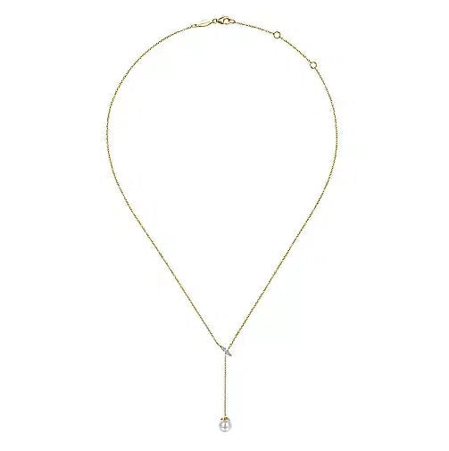 Necklace - 14K Yellow Gold .04 Diamond & Cultured Pearl Y Knot 17.5" Necklace