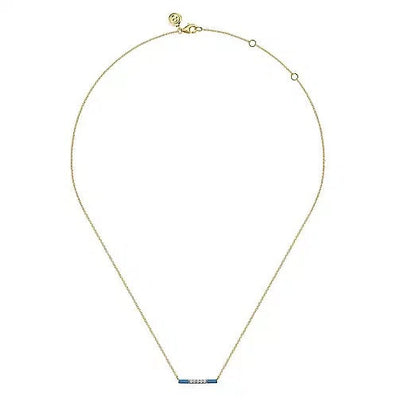 Necklace - 14K Yellow Gold .06cttw Diamond Bar Necklace With Blue Enamel