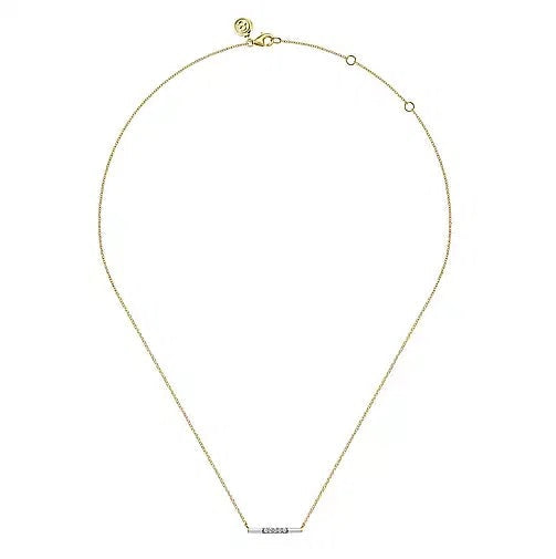 Necklace - 14K Yellow Gold .06cttw Diamond Bar Necklace With White Enamel