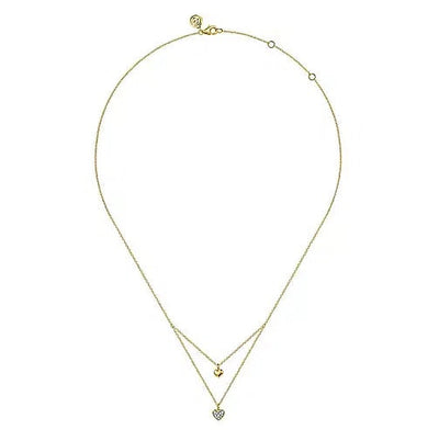 Necklace - 14K Yellow Gold .06cttw Diamond Double Heart Pendant