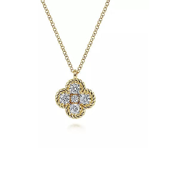 Necklace - 14K Yellow Gold .37cttw Diamond Cluster Rope Style 17.5" Necklace