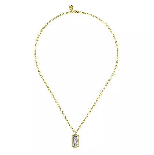 Necklace - 14K Yellow Gold .71cttw Diamond Pave Dog Tag Pendant