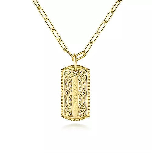 Necklace - 14K Yellow Gold .71cttw Diamond Pave Dog Tag Pendant