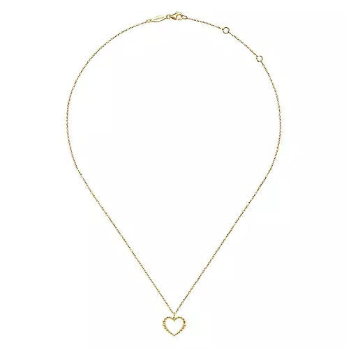 Necklace - 14K Yellow Gold Bujukan Beaded Open Heart Pendant