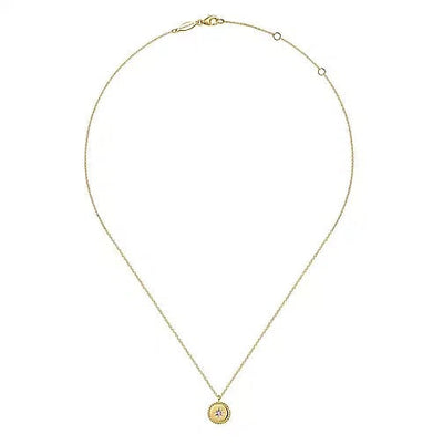 Necklace - 14K Yellow Gold Bujukan Medallion Pendant With .02cttw Starburst Diamond Center