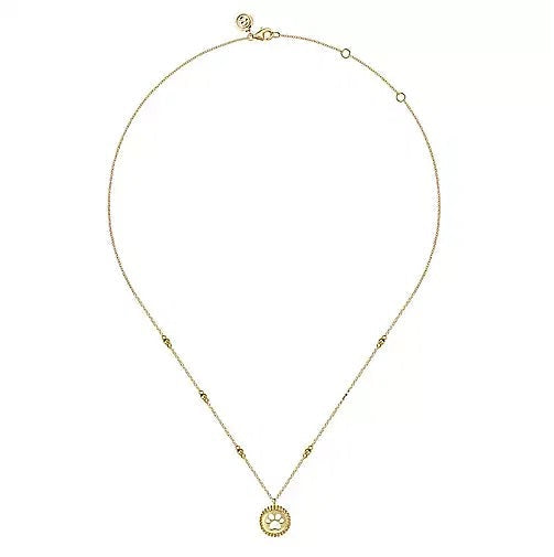 Necklace - 14K Yellow Gold Bujukan Medallion Pendant With Paw Print Center