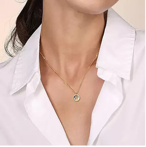 Necklace - 14K Yellow Gold Bujukan Medallion Pendant With Paw Print Center