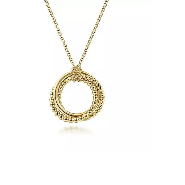 Necklace - 14K Yellow Gold Bujukan Twisted Rope Multi Circle Pendant