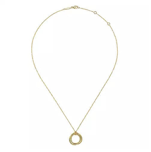 Necklace - 14K Yellow Gold Bujukan Twisted Rope Multi Circle Pendant