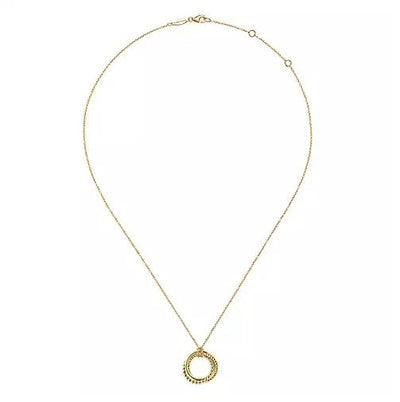 Necklace - 14K Yellow Gold Bujukan Twisted Rope Multi Circle Pendant