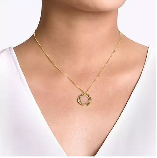 Necklace - 14K Yellow Gold Bujukan Twisted Rope Multi Circle Pendant