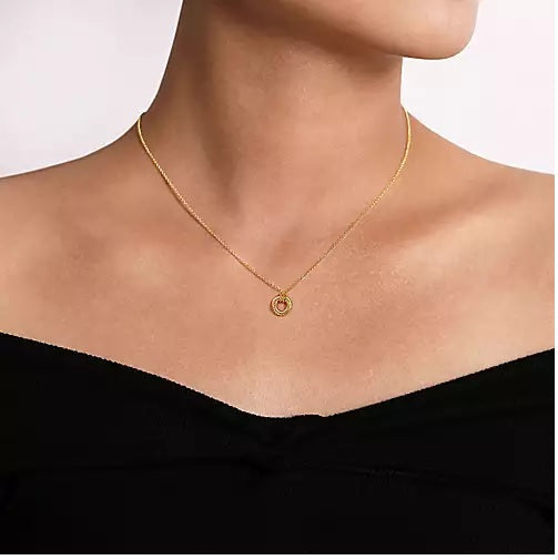 Necklace - 14K Yellow Gold Plain & Bujukan Beaded Interlocking Circles Pendant