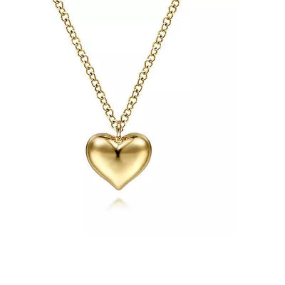 Necklace - 14K Yellow Gold Puff Heart Pendant