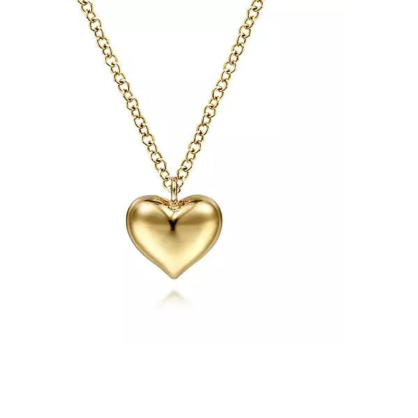 Ritastephens 14K Yellow Gold Puffy Heart Charm Pendant Necklace for Female Adult, and Teen Pendant Only