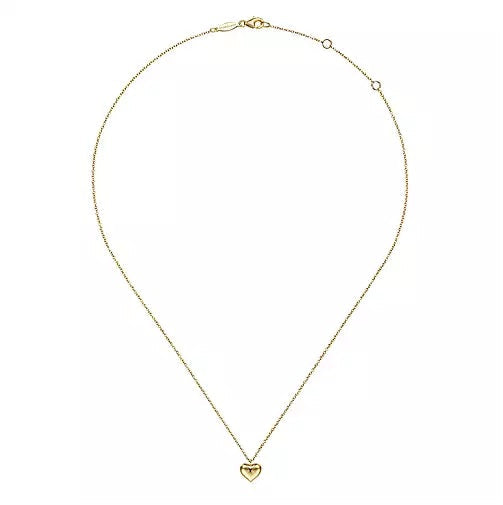 Necklace - 14K Yellow Gold Puff Heart Pendant