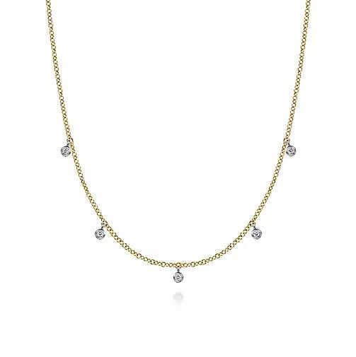 Necklace - 14K Yellow-White Gold .05 Diamond Stations Droplet Necklace