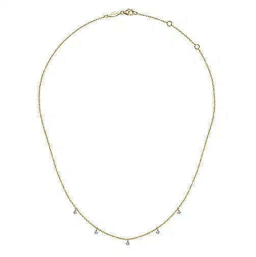 Necklace - 14K Yellow-White Gold .05 Diamond Stations Droplet Necklace