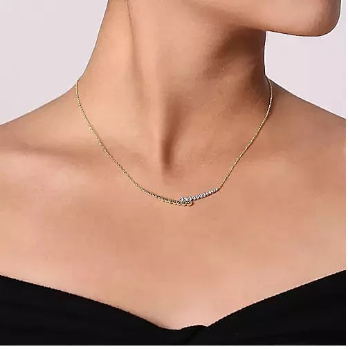 Necklace - 14K Yellow-White Gold .19cttw Diamond Bujukan Bar Pendant