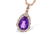 NECKLACES - 14K Rose Gold Amethyst And Diamond Vintage Halo Necklace
