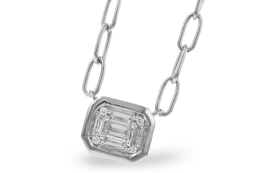 NECKLACES - 14K White Gold .14cttw Round & Baguette Diamond Necklace