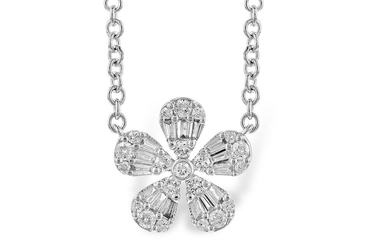 14K Gold Diamond Flower Pendant, 14k Gold Diamond Flower Necklace