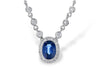 NECKLACES - 14K White Gold .86ct Oval Halo Blue Sapphire Necklace With Bezel Diamond Accent