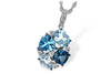 NECKLACES - 14K White Gold Blue Topaz And Diamond Cluster Necklace.