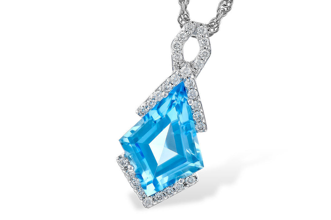 NECKLACES - 14K White Gold Blue Topaz And Diamond Vintage Drop Pendant