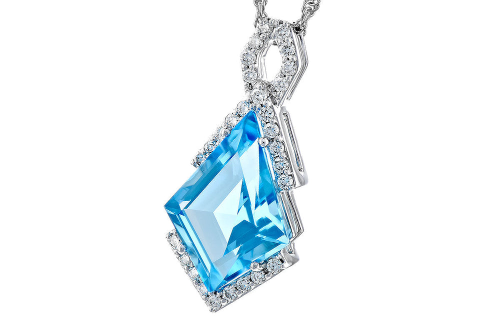 NECKLACES - 14K White Gold Blue Topaz And Diamond Vintage Drop Pendant