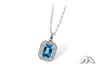 NECKLACES - 14K White Gold Emerald Cut Blue Topaz And Diamond Halo Necklace