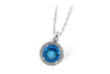 NECKLACES - 14K White Gold Round Blue Topaz & Diamond Halo Necklace