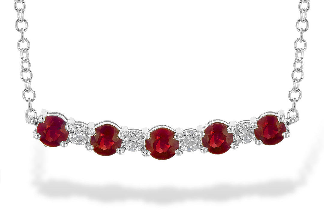 NECKLACES - 14K White Gold Ruby And Diamond Curved Bar Necklace
