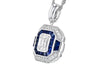 NECKLACES - 14K White Gold Sapphire And Diamond Halo Pendant With Milgrain Details.