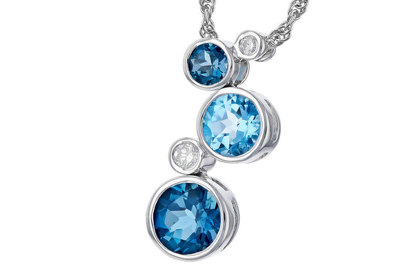 Solid 14k White Gold Swiss Blue Topaz and .05 Cttw Diamond Charm