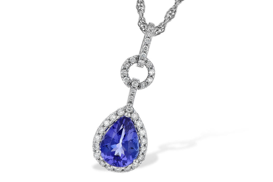 NECKLACES - 14K White Gold Tanzanite And Diamond Halo Drop Necklace.