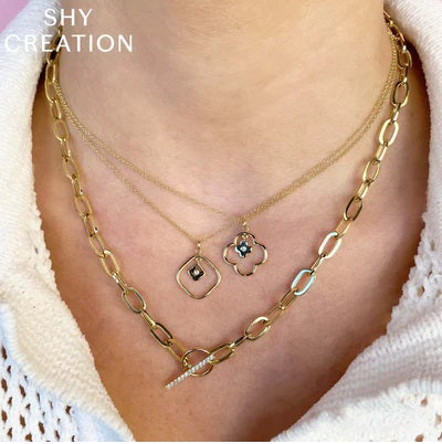 NECKLACES - 14K Yellow Gold .13cttw Diamond Paper Clip 18 Inch Toggle Necklace