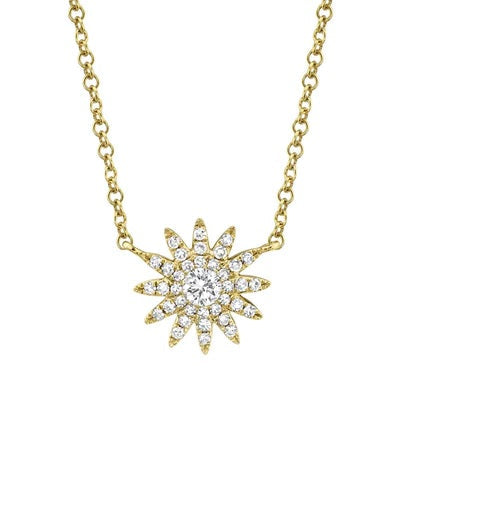 NECKLACES - 14K Yellow Gold .15cttw Diamond Starburst 17" Adjustable Necklace