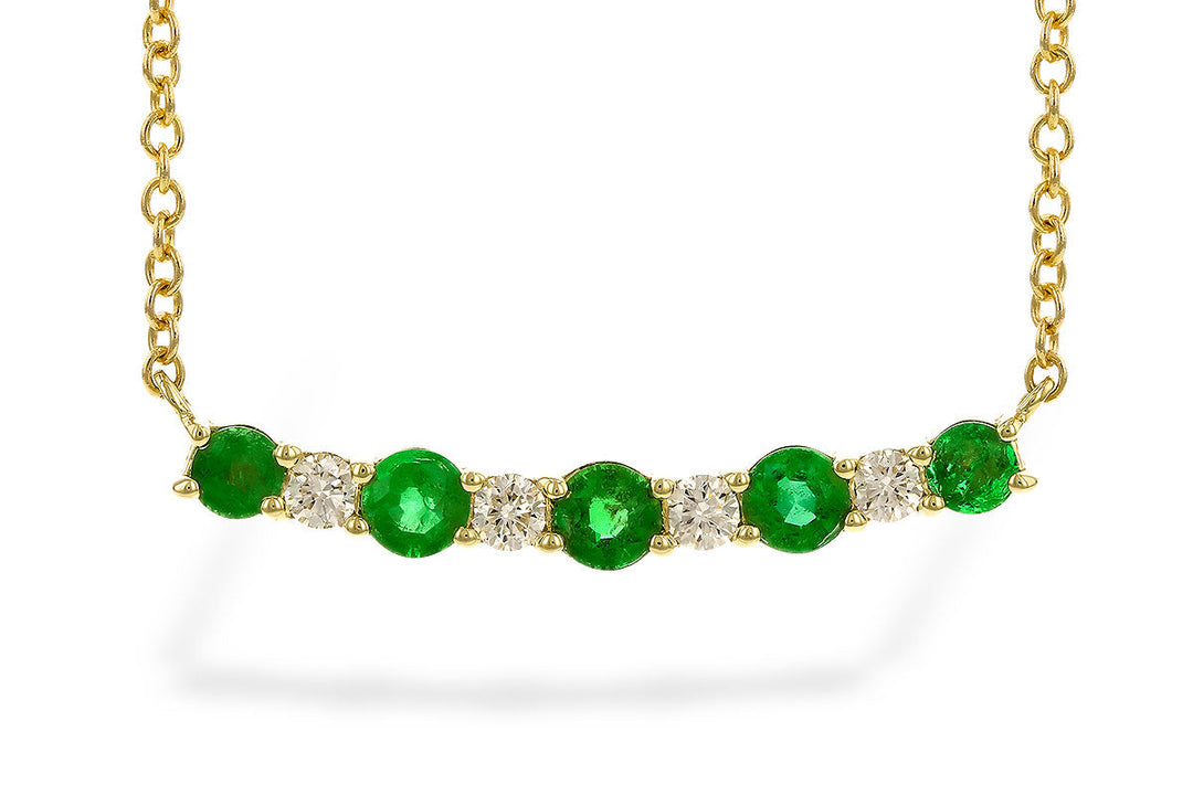 NECKLACES - 14K Yellow Gold Emerald And Diamond Curved Bar Necklace