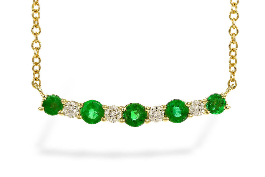 NECKLACES - 14K Yellow Gold Emerald And Diamond Curved Bar Necklace