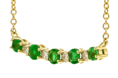 NECKLACES - 14K Yellow Gold Emerald And Diamond Curved Bar Necklace