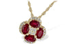 NECKLACES - 14K Yellow Gold Oval Ruby And Diamond Floral Cluster Necklace