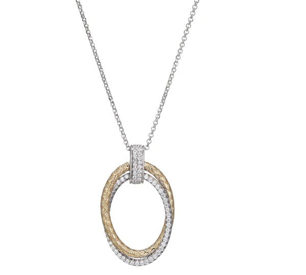 NECKLACES - 2-Tone Sterling Silver Necklace With Mesh And Cz 17"