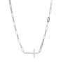 NECKLACES - Paper Clip Chain Necklace With CZ Cross In Center 17"